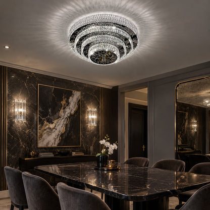 Oversized Modern Luxury Crystal Round Multi-layers Flush Mount Chandelier