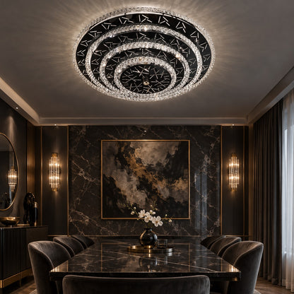 Oversized Modern Luxury Crystal Round Multi-layers Flush Mount Chandelier