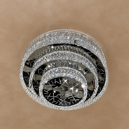 Oversized Modern Luxury Crystal Round Multi-layers Flush Mount Chandelier
