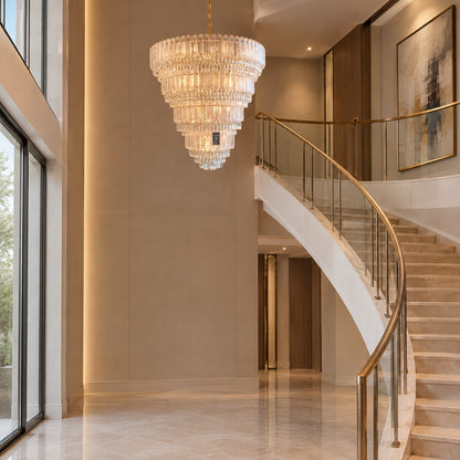 Oversized Multi-layers Luxury Gold Crystal Chandelier For Large Foyer/Hallway/Entryway