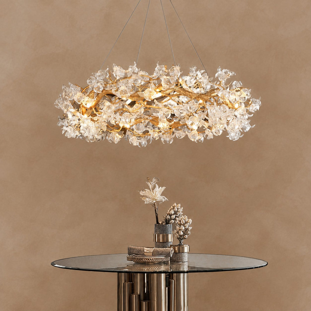Petal Crystal Round Brass Branch Chandelier 24"-59"