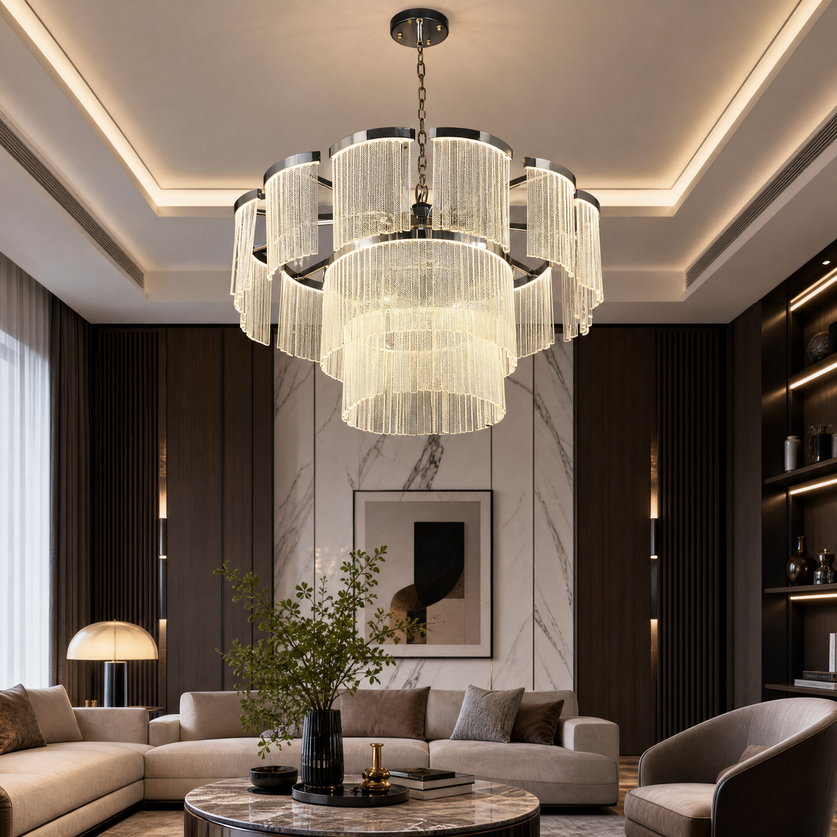 Prismata Crystal Modern Sculptural Ring Chandelier - scene