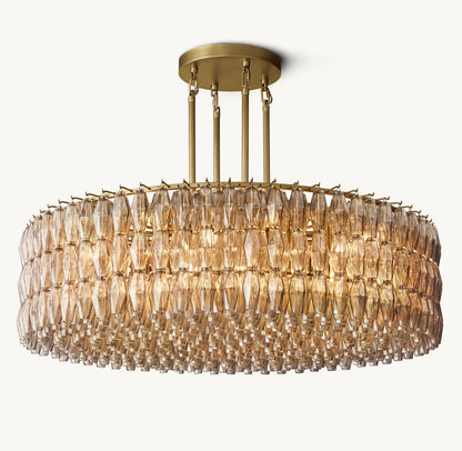 Modern Round/Rectangular/Funnel Smoke Glass Chandelier for Low-ceiling