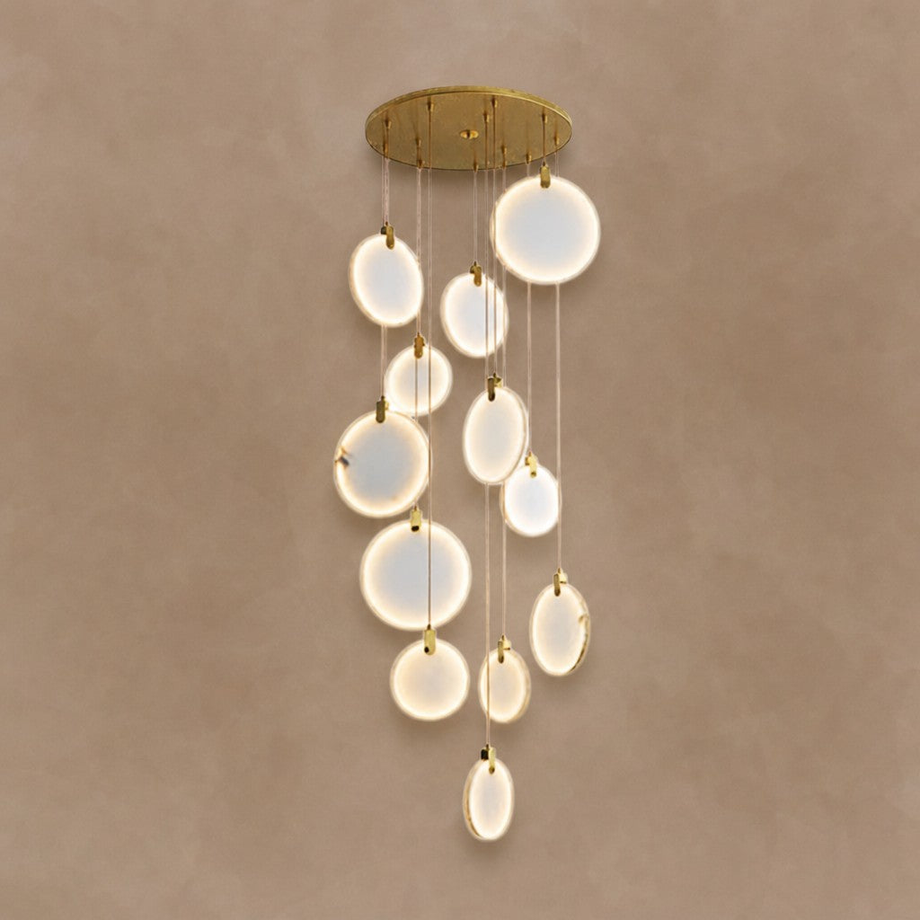 Queenie Alabaster disc Long Round chandelier For Loft