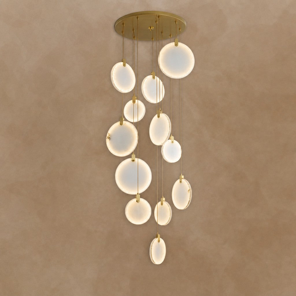 Queenie Alabaster disc Long Round chandelier For Loft