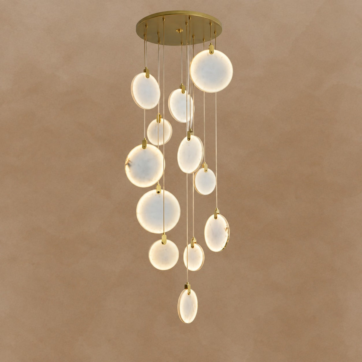 Queenie Alabaster disc Long Round chandelier For Loft
