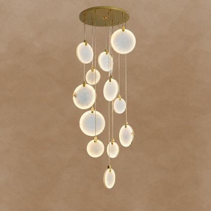 Queenie Alabaster disc Long Round chandelier For Loft