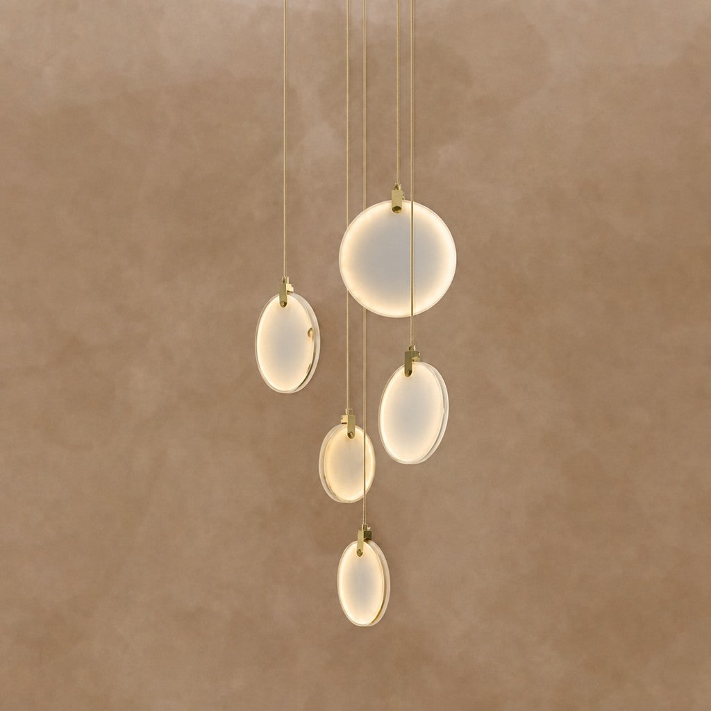 Queenie Alabaster disc Long Round chandelier For Loft