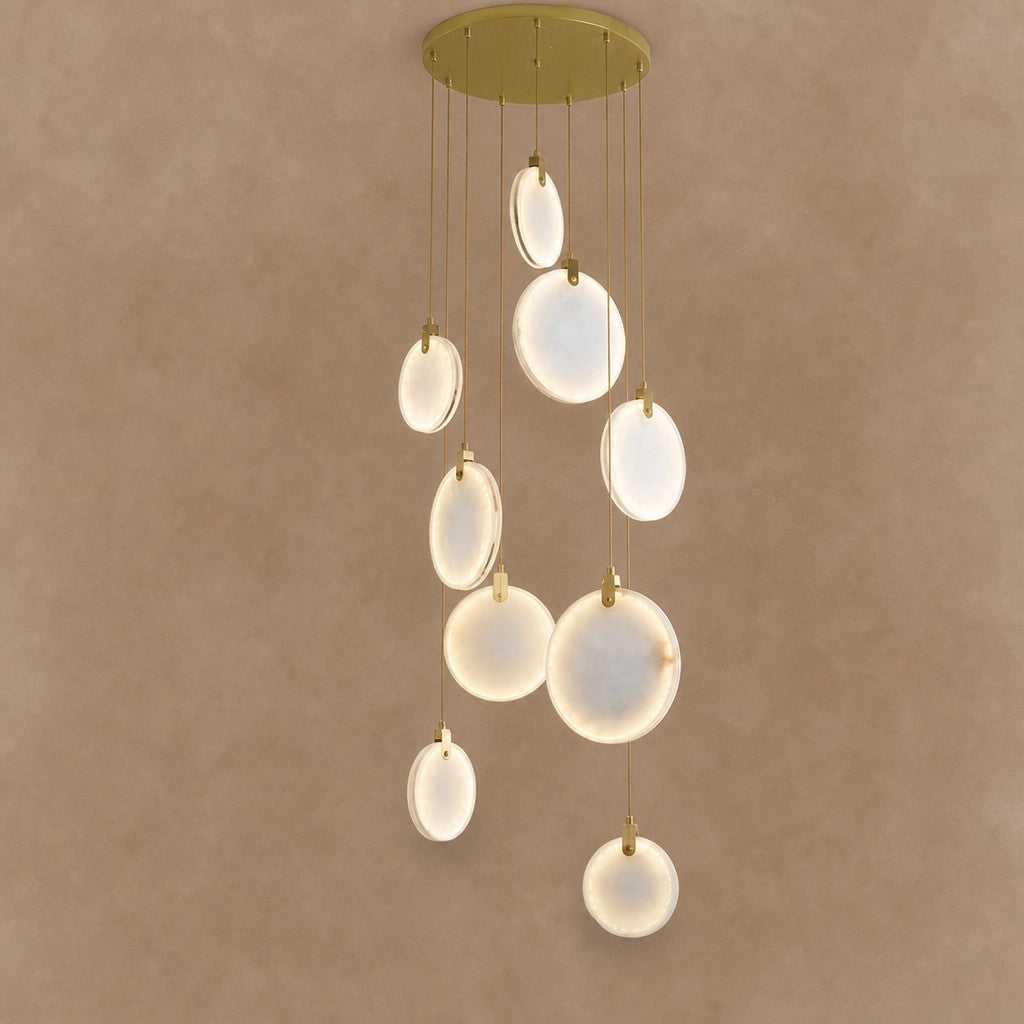 Queenie Alabaster disc Long Round chandelier For Loft