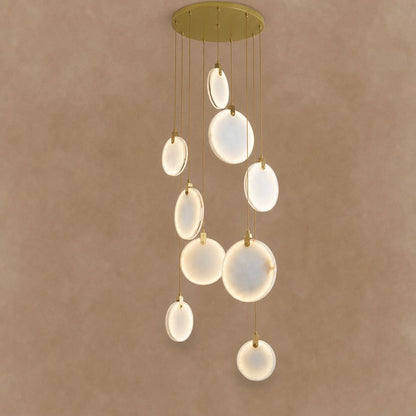 Queenie Alabaster disc Long Round chandelier For Loft