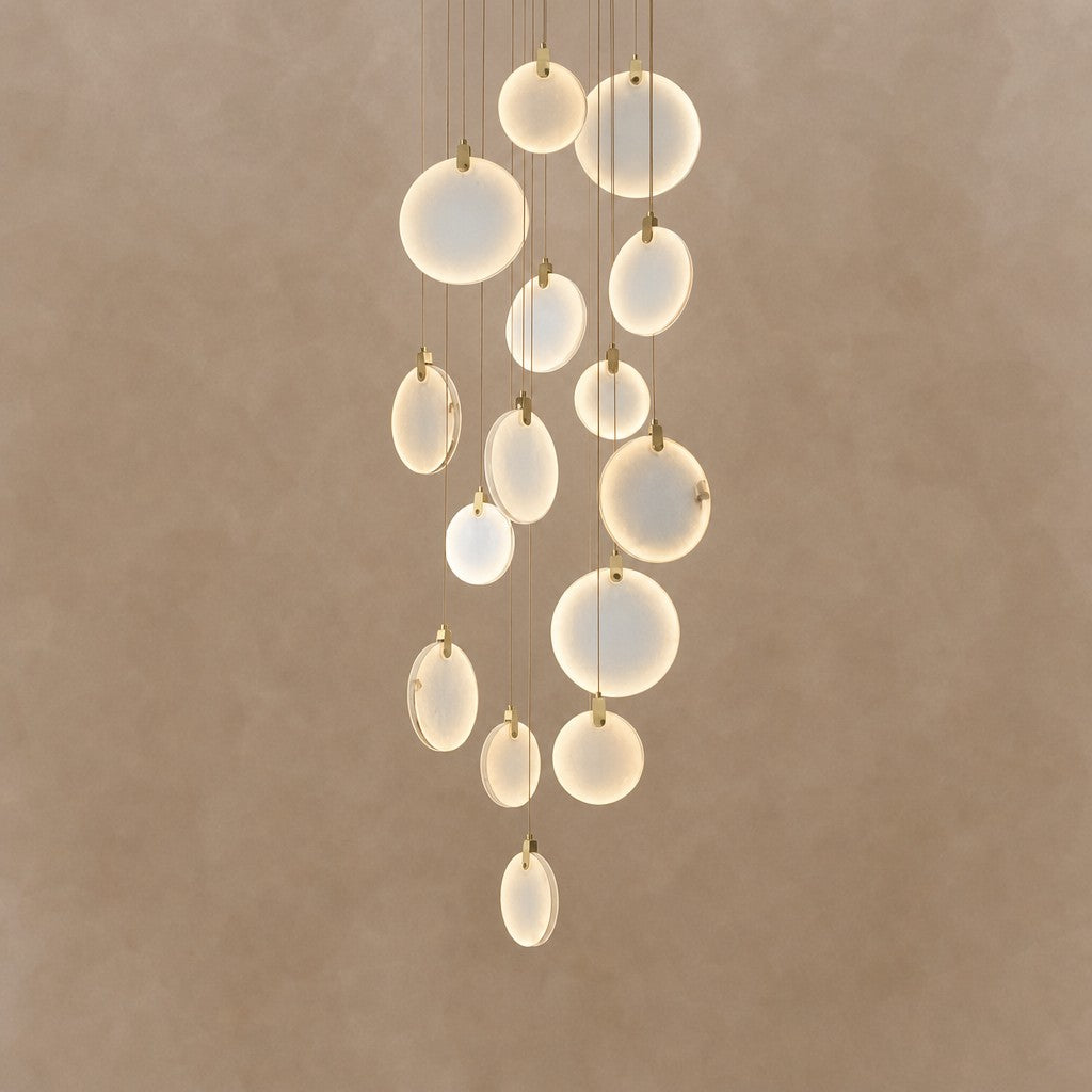 Queenie Alabaster disc Long Round chandelier For Loft
