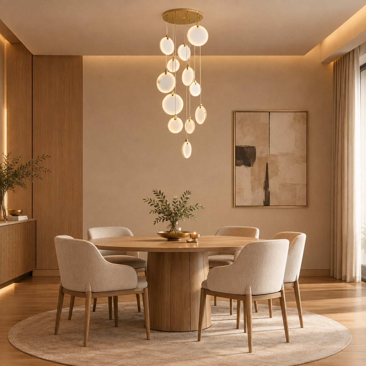 Queenie Alabaster disc Long Round chandelier For Loft