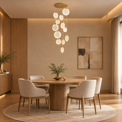 Queenie Alabaster disc Long Round chandelier For Loft