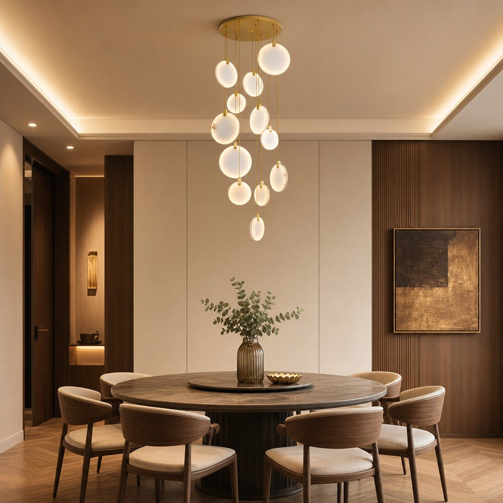 Queenie Alabaster disc Long Round chandelier For Loft