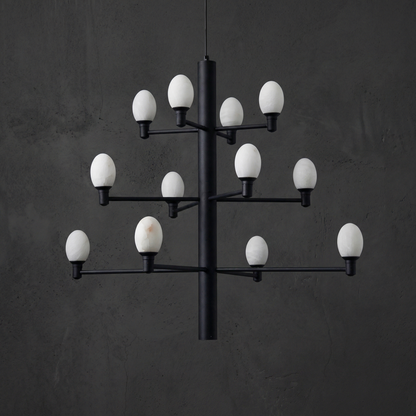 Large Black Chandelier in a dining room
