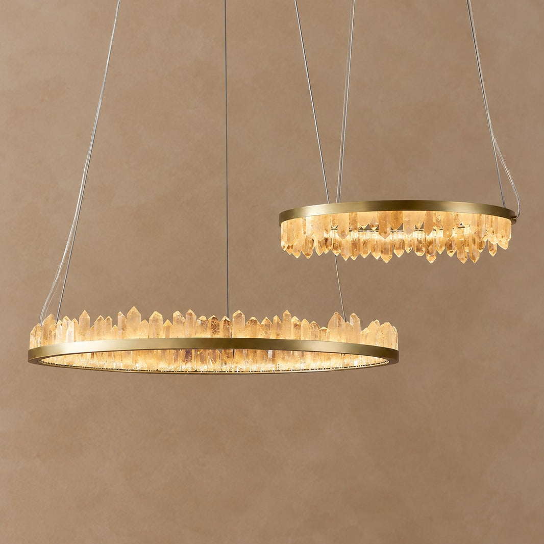 Round Luxury Clear Geode Quartz Crystal Hanging Chandelier