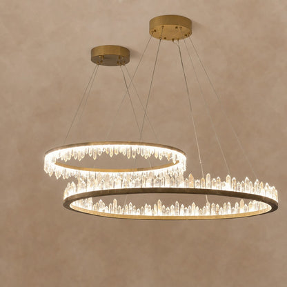 Round Luxury Clear Geode Quartz Crystal Hanging Chandelier