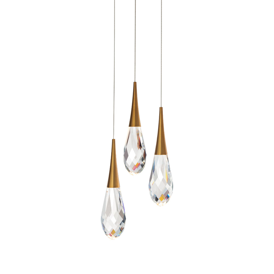 Hibiscus LED Multi Light Pendant Light in Aged Brass (3-Light).