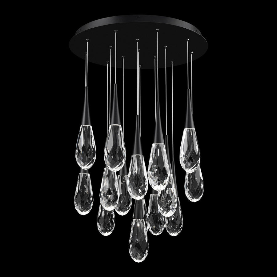 Hibiscus LED Multi Light Pendant Light in Black (15-Light).