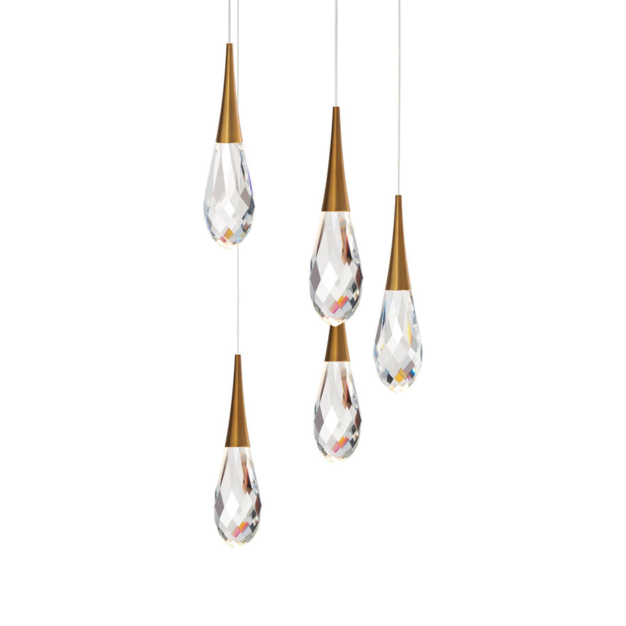 Hibiscus LED Multi Light Pendant Light in Aged Brass (5-Light).