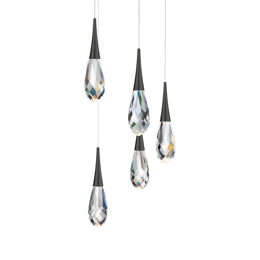 Hibiscus LED Multi Light Pendant Light in Black (5-Light).