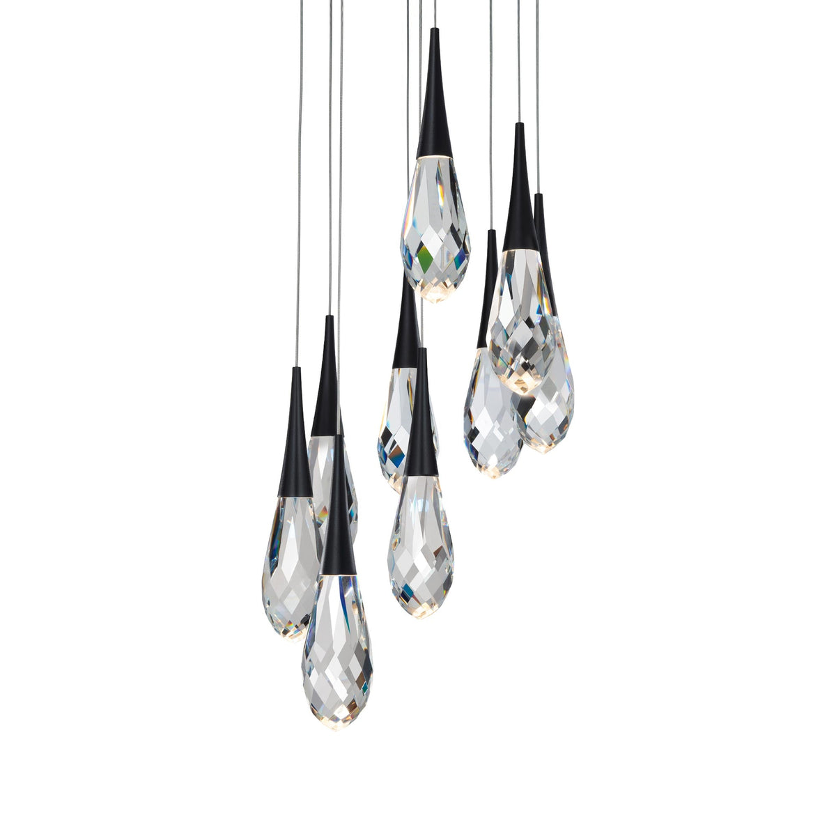 Hibiscus LED Multi Light Pendant Light in Black (9-Light).