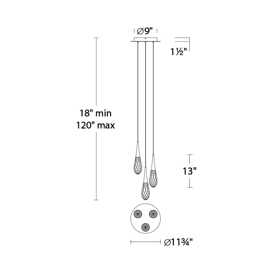 Hibiscus LED Multi Light Pendant Light - line drawing.
