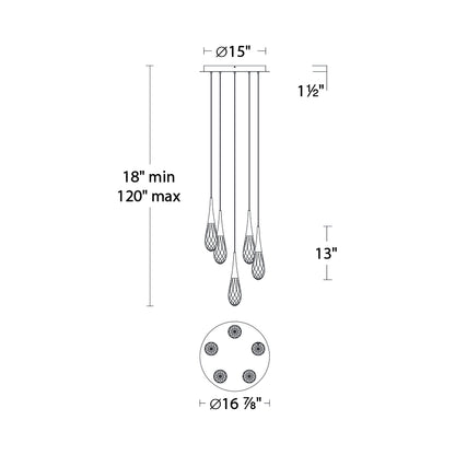 Hibiscus LED Multi Light Pendant Light - line drawing.
