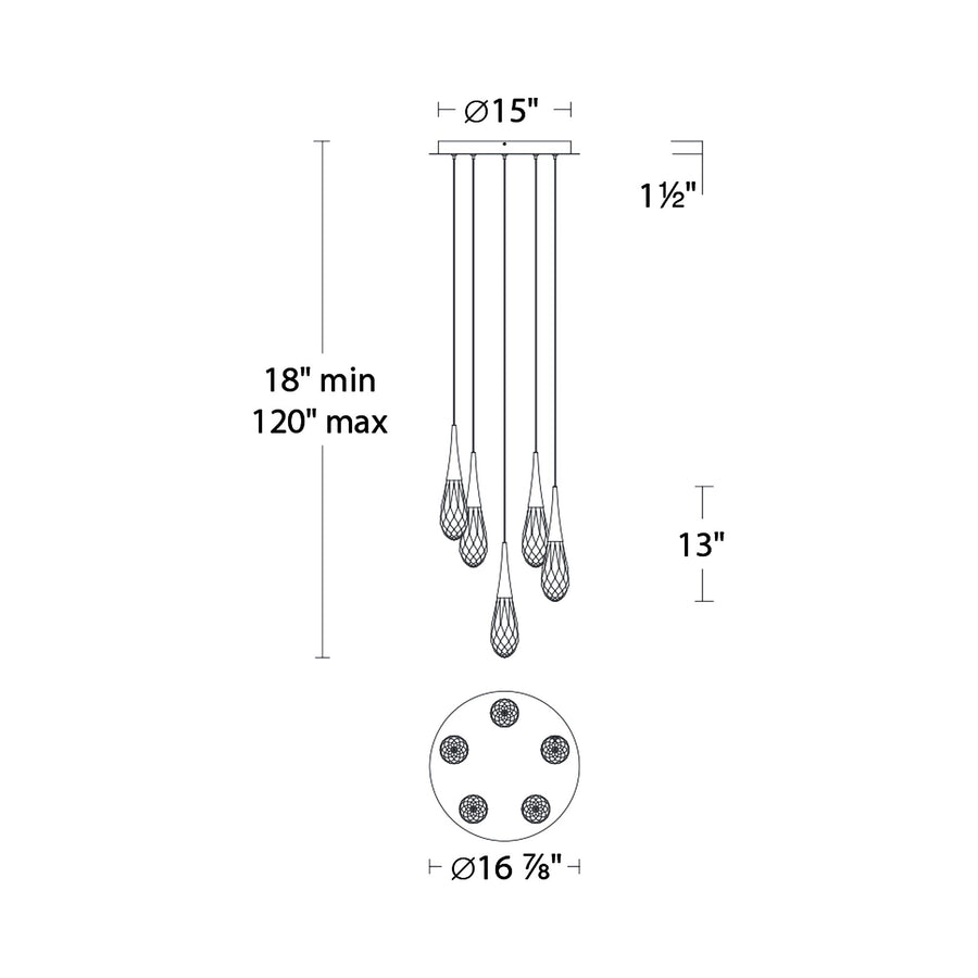 Hibiscus LED Multi Light Pendant Light - line drawing.