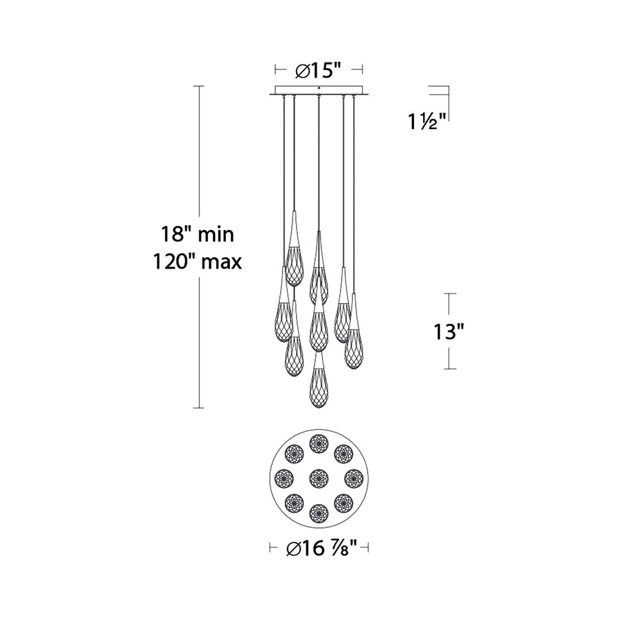 Hibiscus LED Multi Light Pendant Light - line drawing.