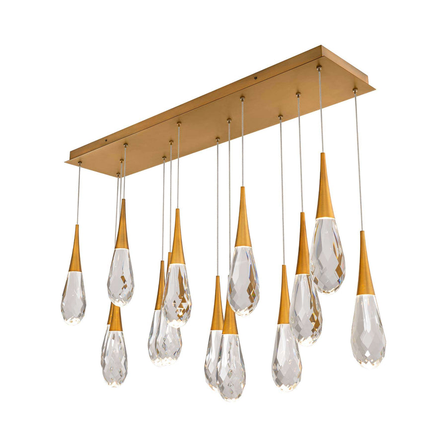 Hibiscus Linear LED Multi Pendant Light in Aged Brass (14-Light).
