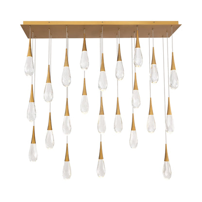 Hibiscus Linear LED Multi Pendant Light in Aged Brass (23-Light).