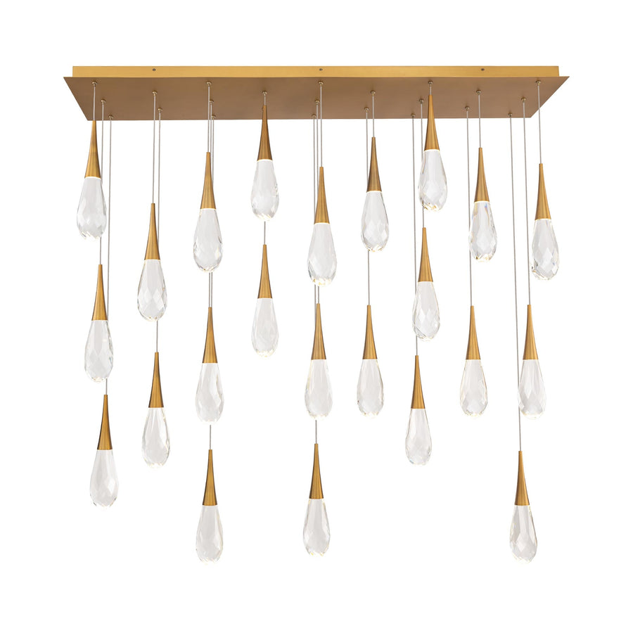 Hibiscus Linear LED Multi Pendant Light in Aged Brass (23-Light).