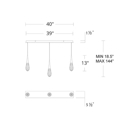 Hibiscus Linear LED Multi Pendant Light - line drawing.