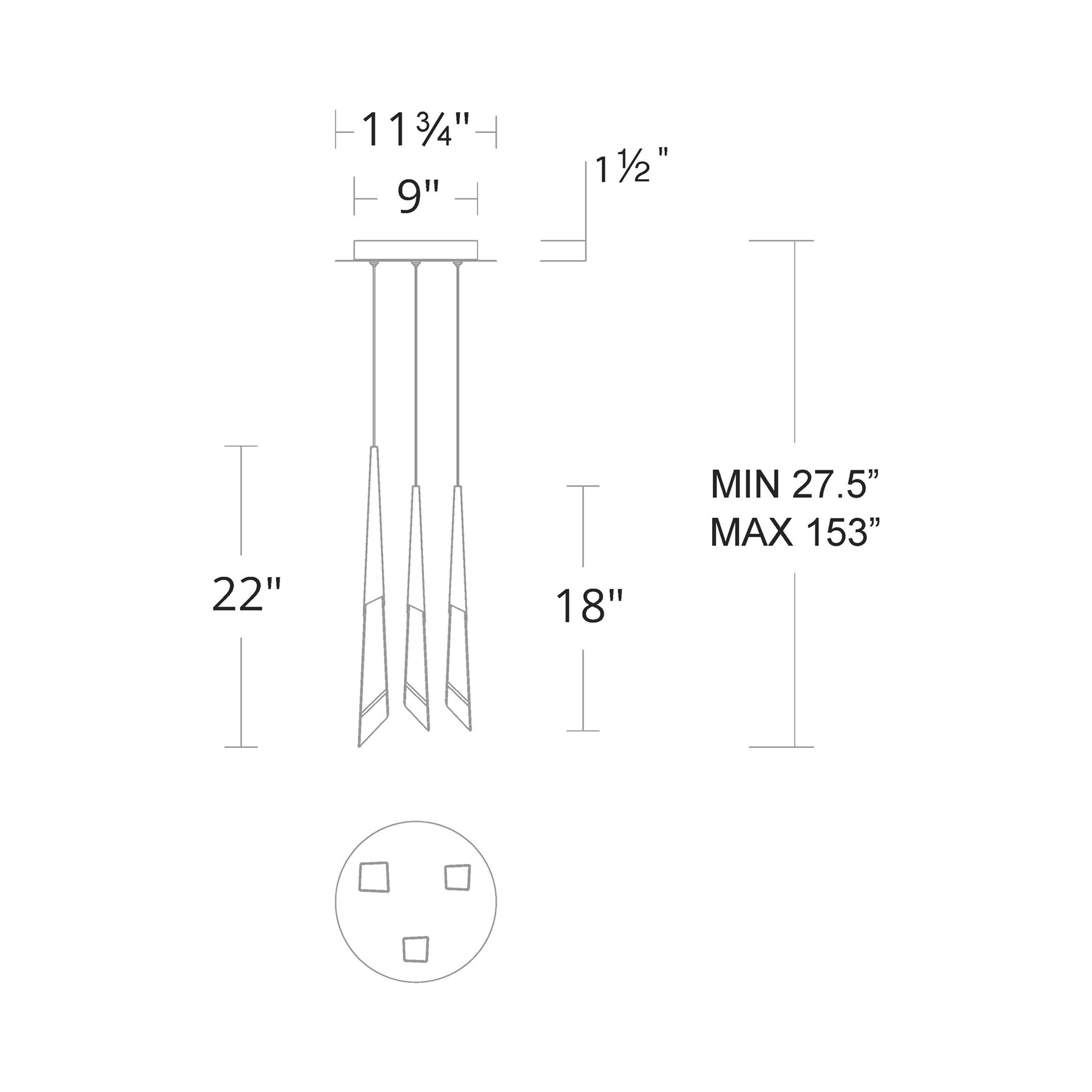 Solitude Round LED Multi Chandelier - line drawing.