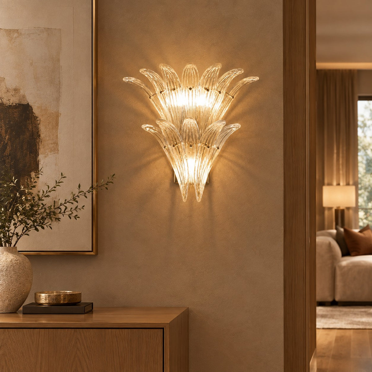 Seraphia Two-Tier Glass Leaf Wall Sconce 17.7"