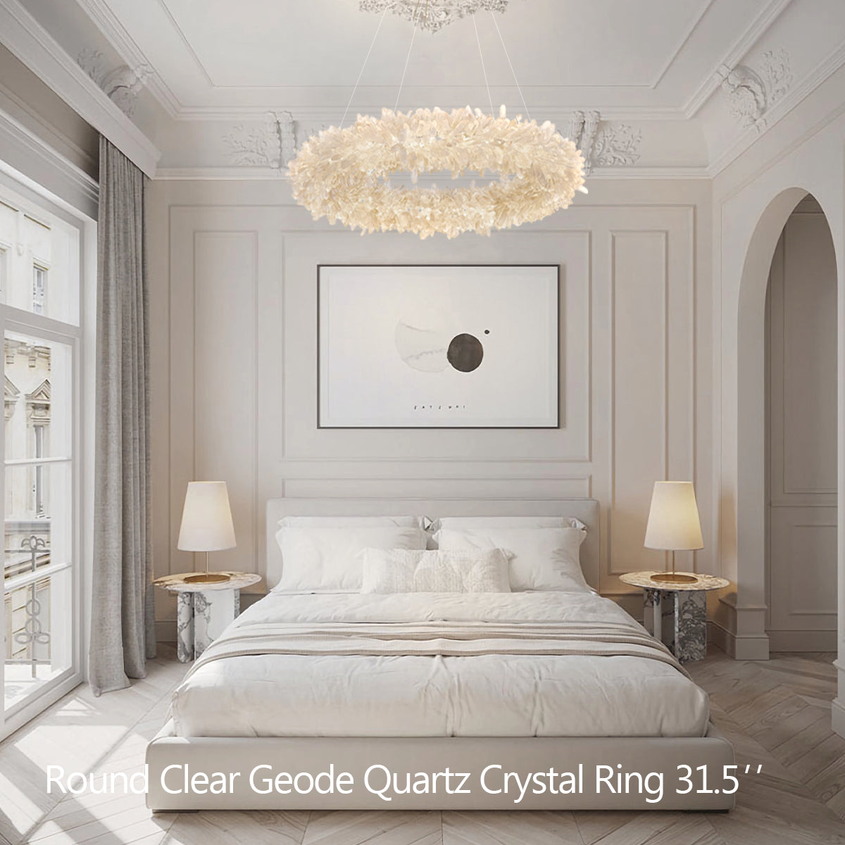 24-47 Inch Round Clear Geode Quartz Crystal Ring Pendant Light Modern Chandelier for Living Room