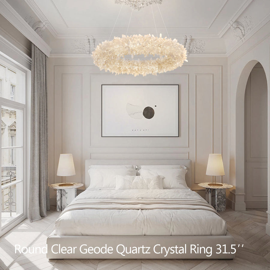 24-47 Inch Round Clear Geode Quartz Crystal Ring Pendant Light Modern Chandelier for Living Room