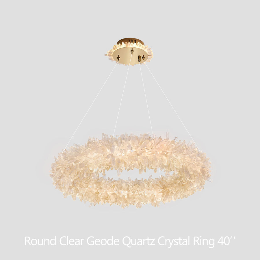 24-47 Inch Round Clear Geode Quartz Crystal Ring Pendant Light Modern Chandelier for Living Room