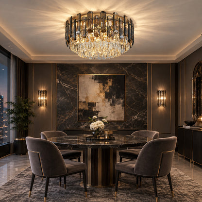 Smoke Gray Crystal Chandelier Flush Mounted Ceiling Light Fitxture Set for Dining Room/Living Room