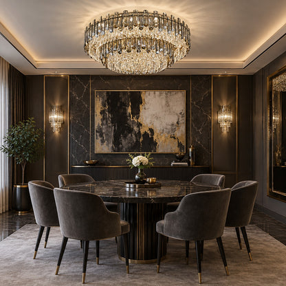 Smoke Gray Crystal Chandelier Flush Mounted Ceiling Light Fitxture Set for Dining Room/Living Room