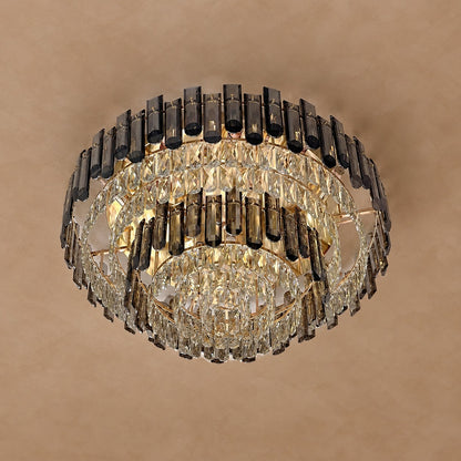 Smoke Gray Crystal Chandelier Flush Mounted Ceiling Light Fitxture Set for Dining Room/Living Room