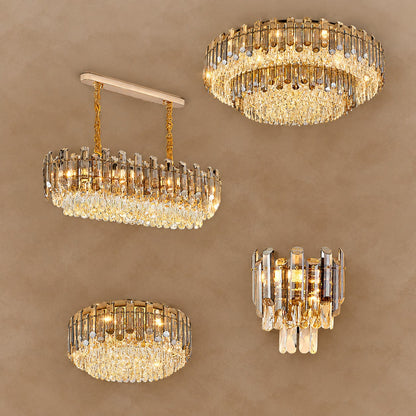 Smoke Gray Crystal Chandelier Flush Mounted Ceiling Light Fitxture Set for Dining Room/Living Room