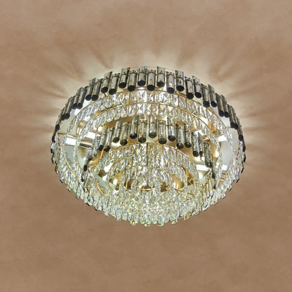 Smoke Gray Crystal Chandelier Flush Mounted Ceiling Light Fitxture Set for Dining Room/Living Room