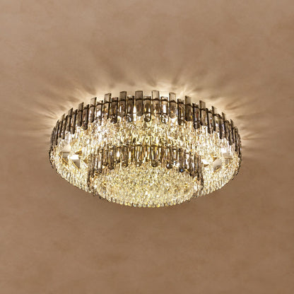 Smoke Gray Crystal Chandelier Flush Mounted Ceiling Light Fitxture Set for Dining Room/Living Room