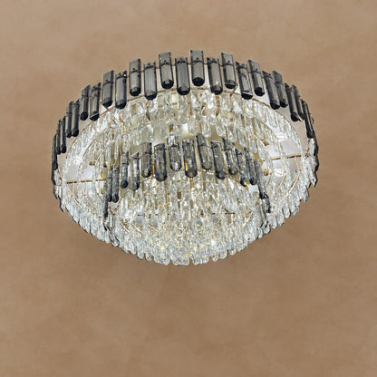 Smoke Gray Crystal Chandelier Flush Mounted Ceiling Light Fitxture Set for Dining Room/Living Room