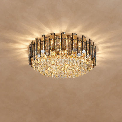 Smoke Gray Crystal Chandelier Flush Mounted Ceiling Light Fitxture Set for Dining Room/Living Room