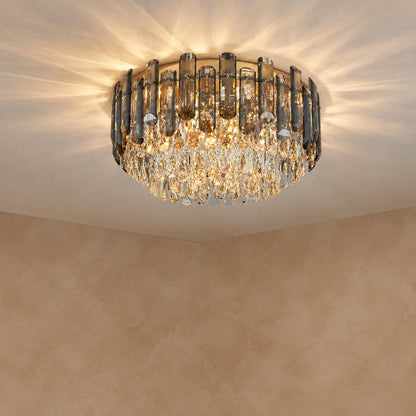 Smoke Gray Crystal Chandelier Flush Mounted Ceiling Light Fitxture Set for Dining Room/Living Room