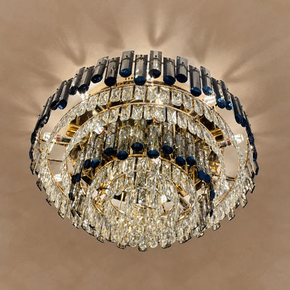 Smoke Gray Crystal Chandelier Flush Mounted Ceiling Light Fitxture Set for Dining Room/Living Room