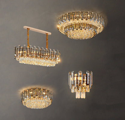 Smoke Gray Crystal Chandelier Flush Mounted Ceiling Light Fitxture Set for Dining Room/Living Room